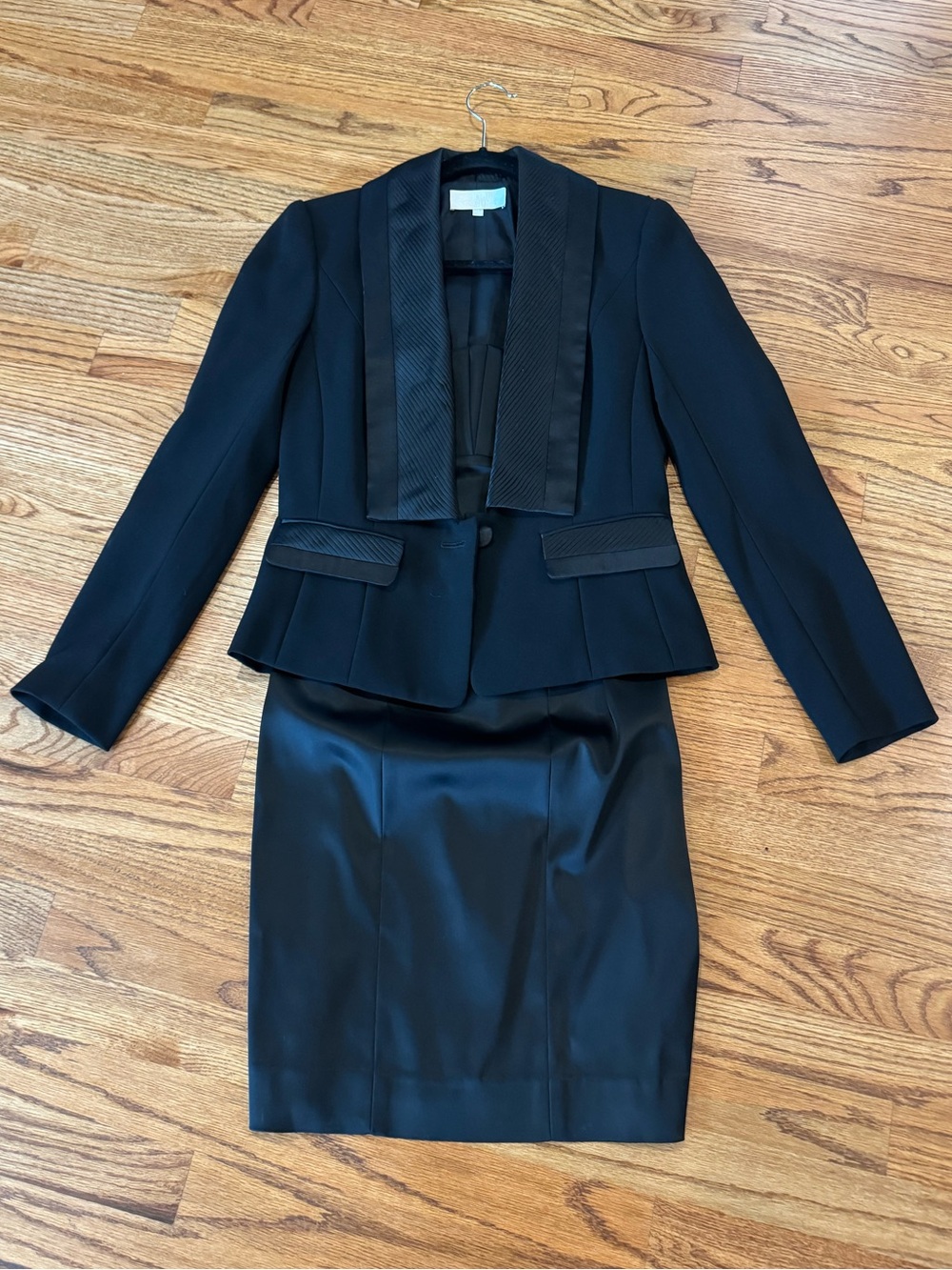 Badgley Mischka Black Satin-Trim tuxedo jacket and satin dress